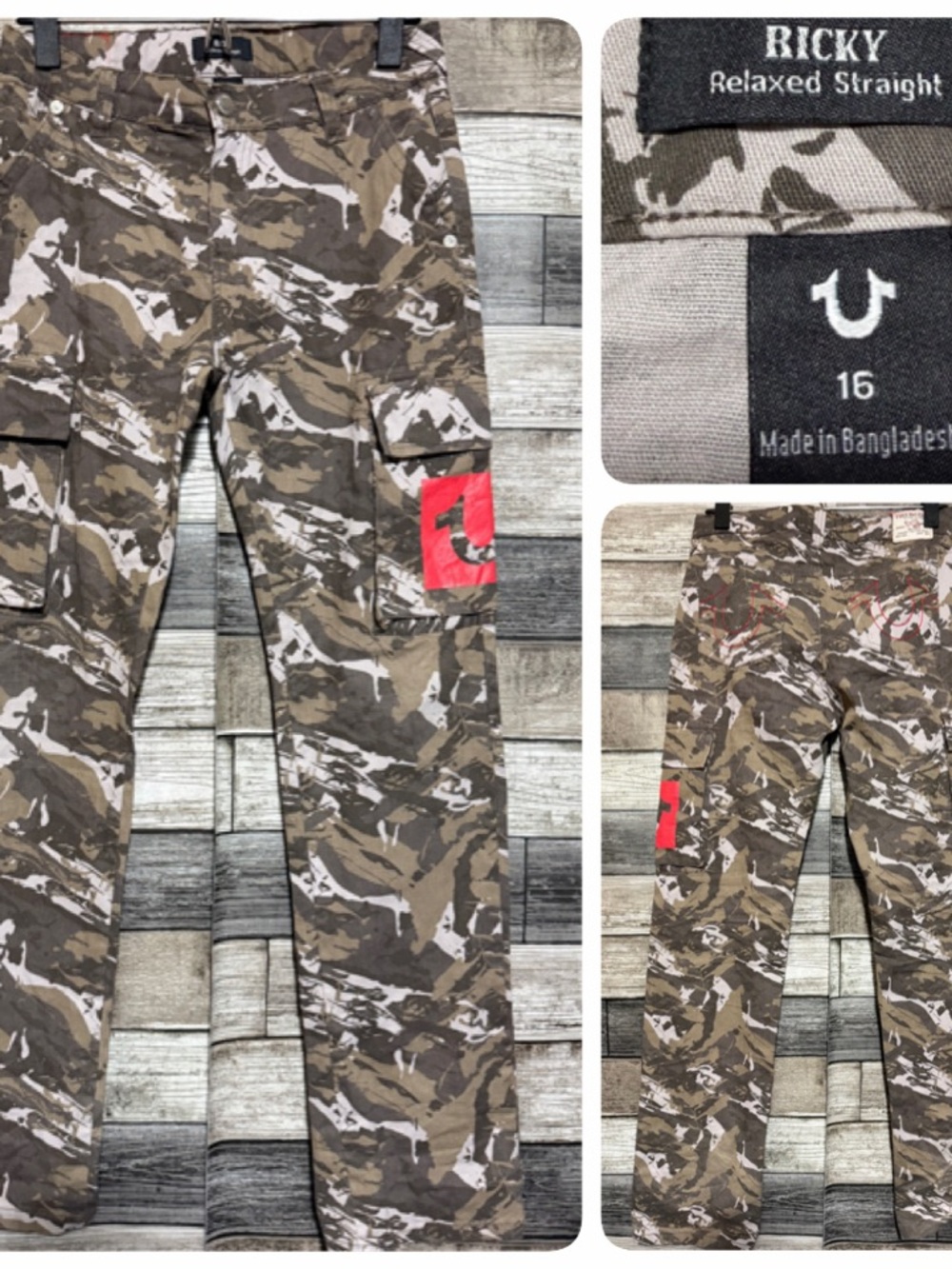 True Religion Ricky Relaxed Straight Camo Cargo Pants Youth 16 (Inseam 29)